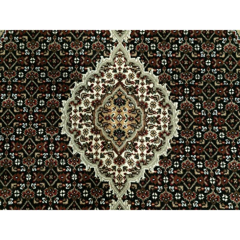 Shahbanu Rugs Black Hand Knotted Wool And Silk Tabriz Mahi Fish Design